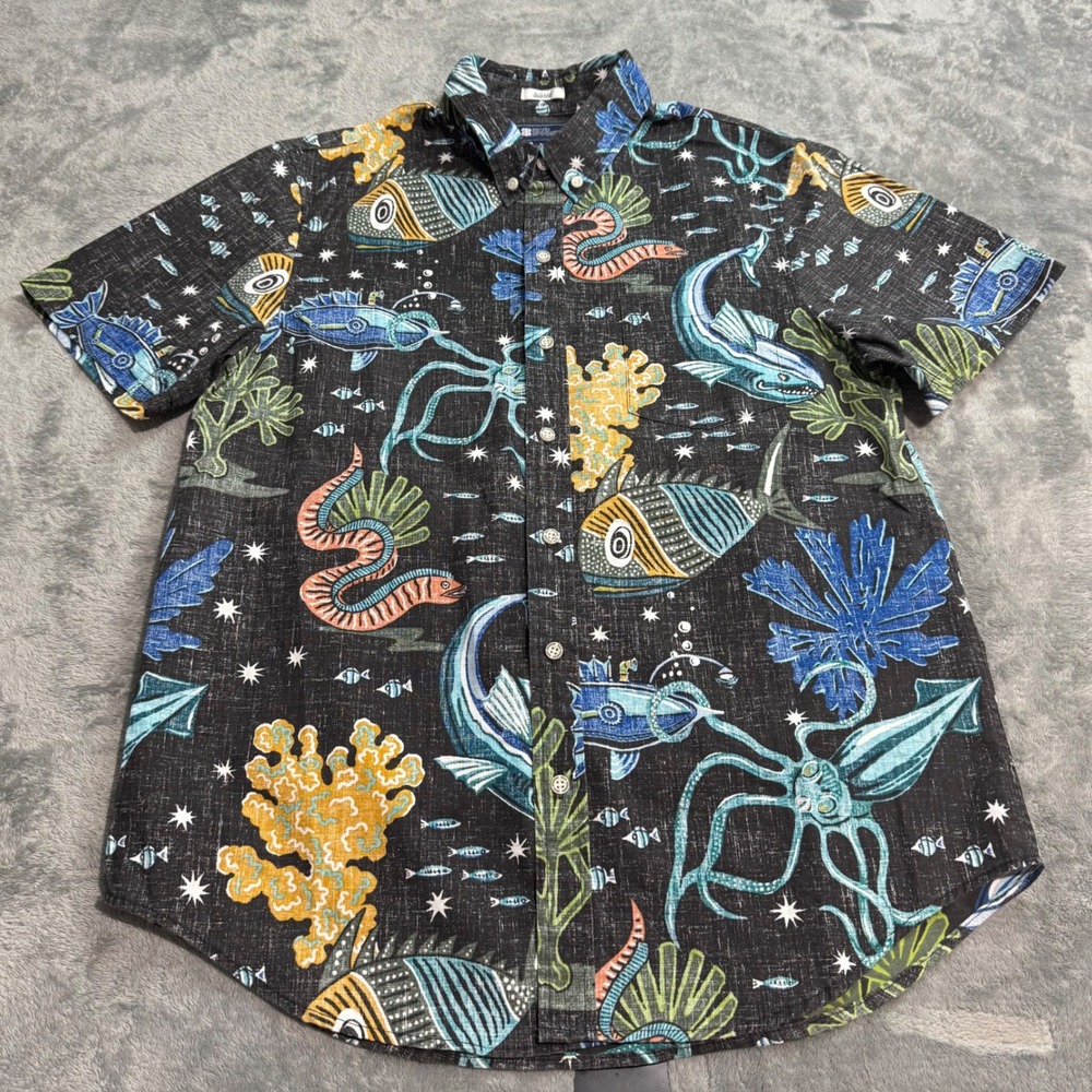 Reyn Spooner Tailored Fit Short Sleeve Button Down Shirt Black Sea Life Print S